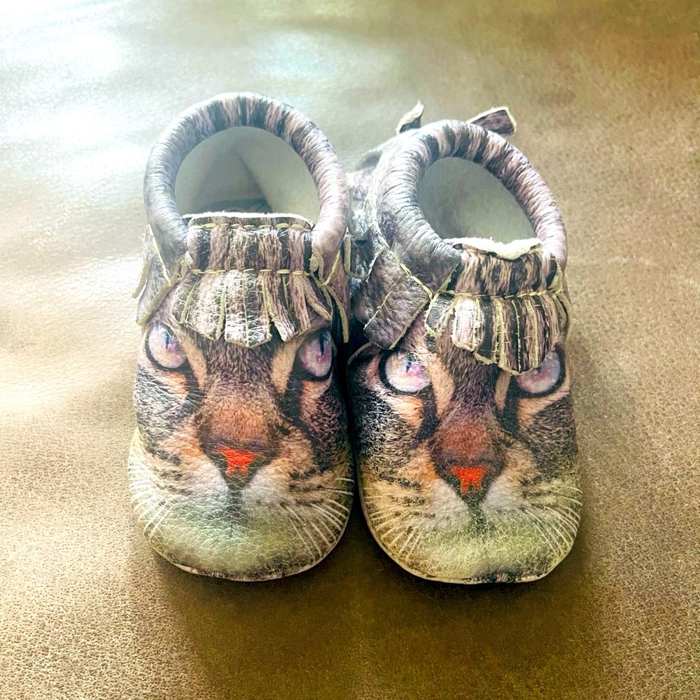 Freshly picked moccasin cat design baby shoe